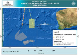 Search for Malaysia Airlines flight MH370 - Area searched Zones de recherches du Vol MH370 (via 'Les echos' du 28 mars 2014) 